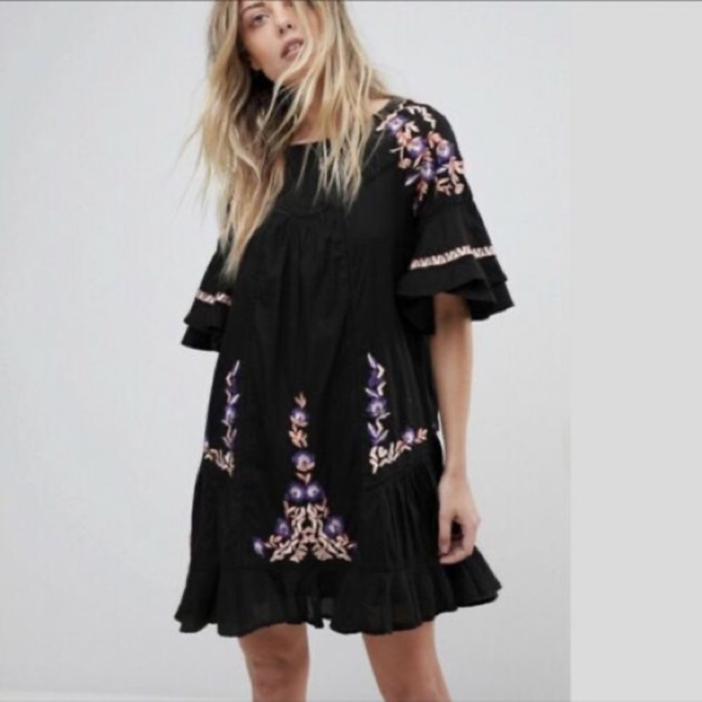 Free People Pavlo Embroidered Ruffle Mini Dress Size XS